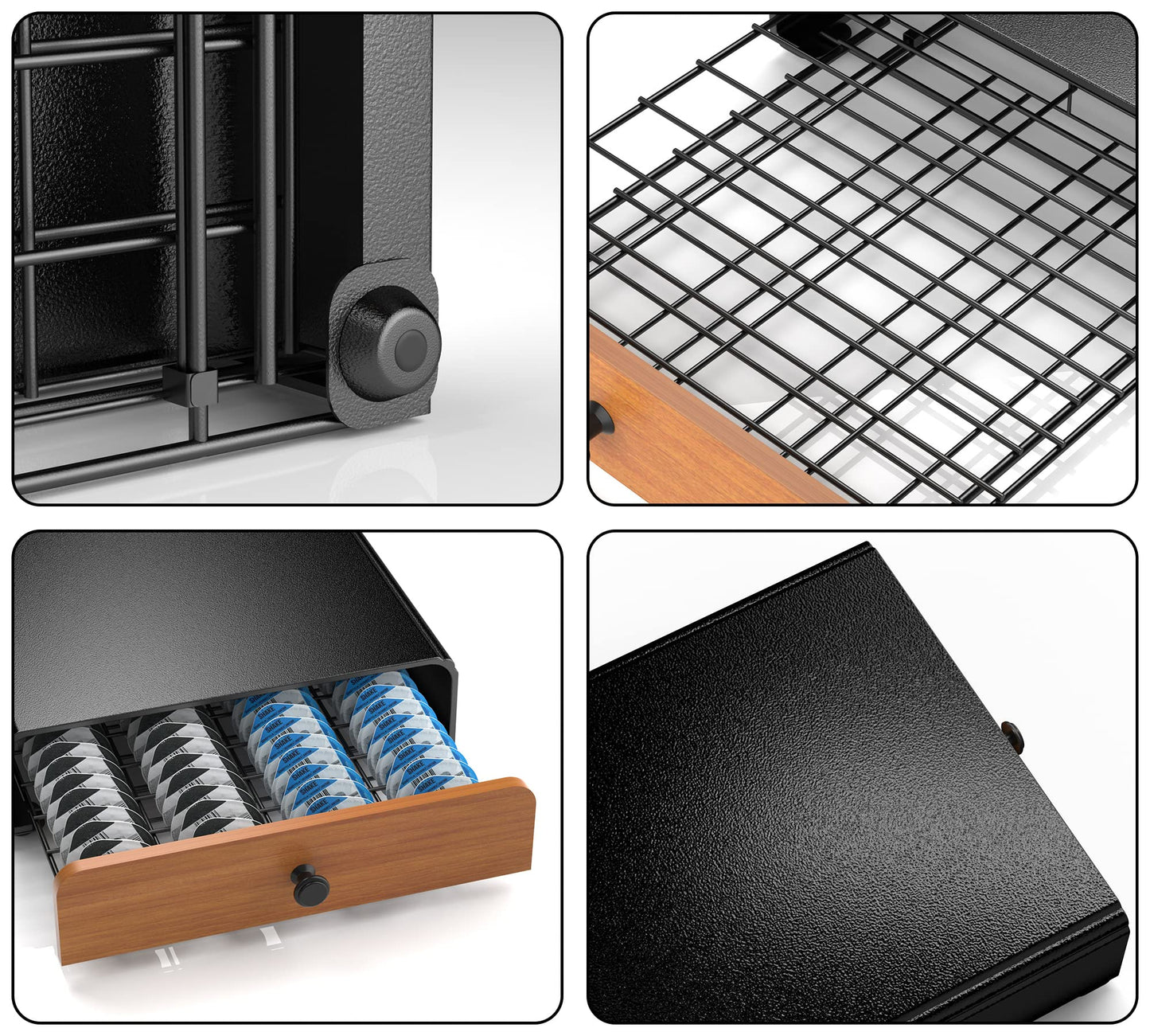 HFHOME Tassimo Pods Holder,64 Capsule Metal Coffee Pod Holder,Bosch Tassimo Stand & Pod Storage Drawer, Anti-vibration Design Coffee Station Organizer- Black