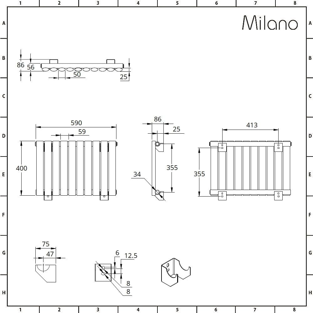 Milano Aruba White Horizontal Single Oval Panel Radiator - 400mm x 1652mm