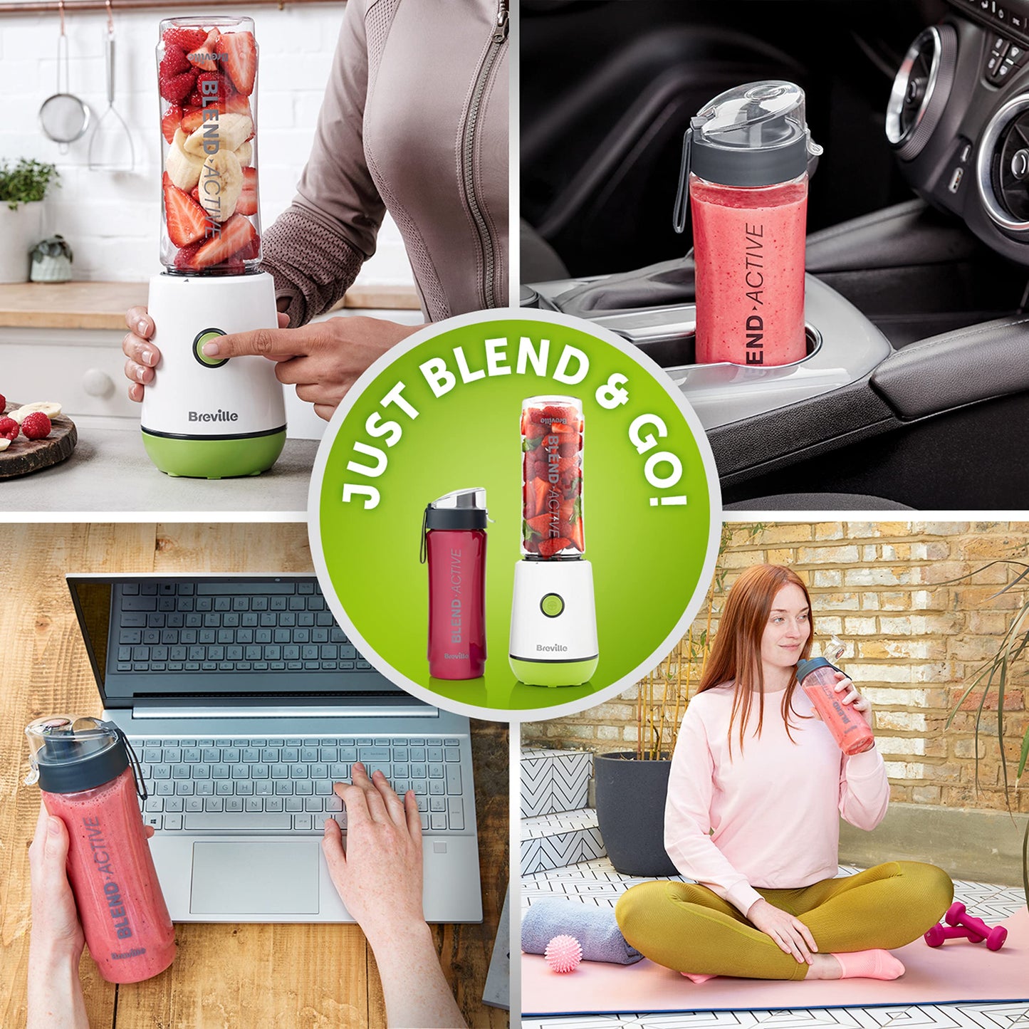 Breville Blend Active Personal Blender & Smoothie Maker | 350W | 2 Portable Blend Active Bottles (600ml) | Leak Proof Lids | White & Pink [VBL248]