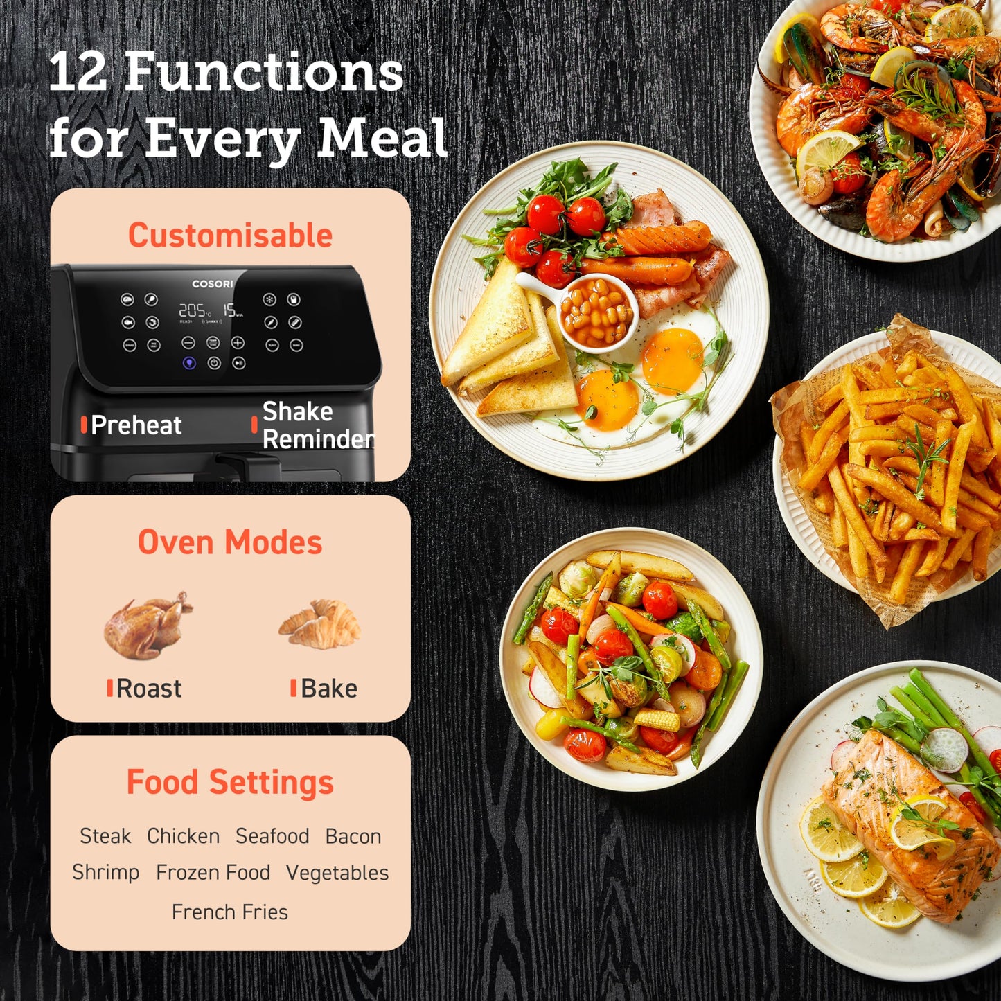 COSORI Air Fryer Large 6.2L, Clear Blaze airfryer with Visual Window, 55% Savings and 85% Less Oil, 8 Presets Plus Roast, Bake, Shake Reminder, 80+ Recipes, Dishwasher Safe, Quiet, 1700W, Black