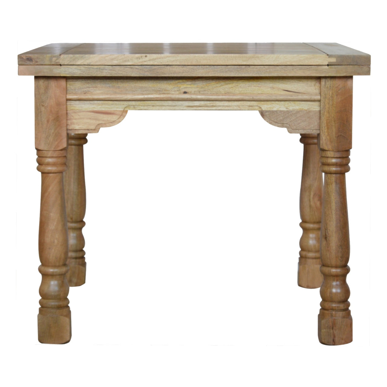 Wooden table with turned legs on a white background