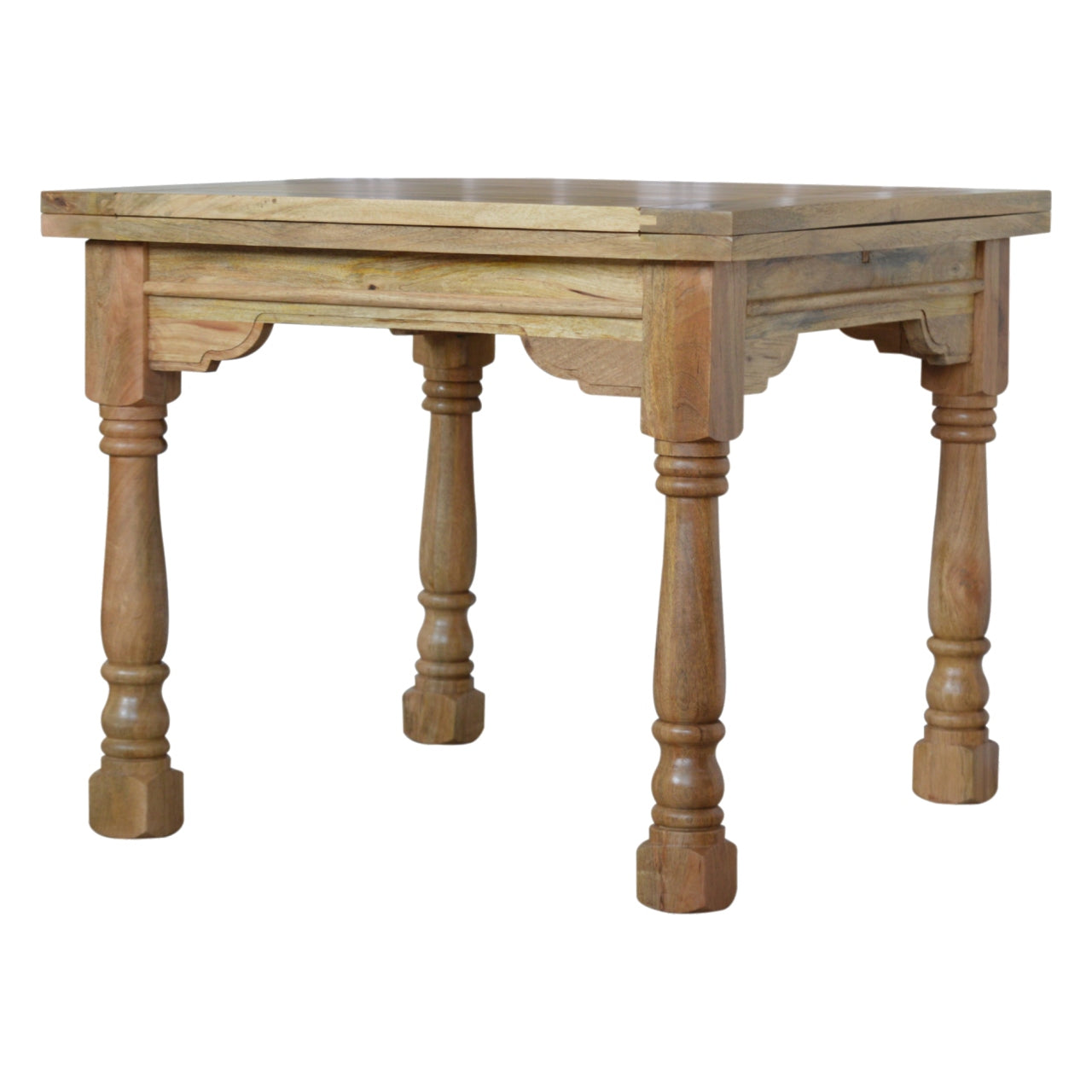 Wooden table with spindle legs on a white background