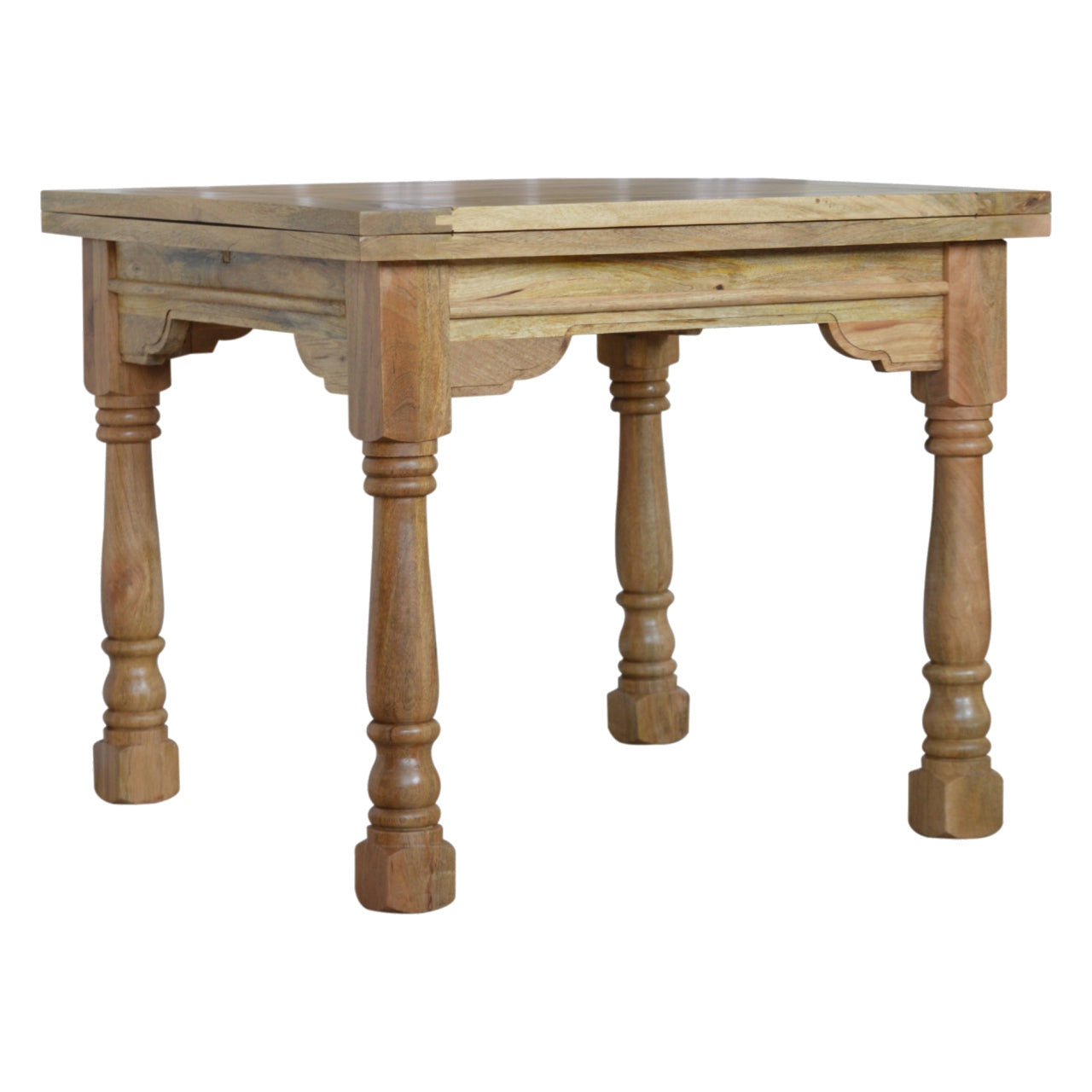 Wooden table with turned legs on a white background
