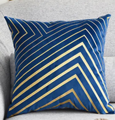 Gold Striping Embroidered Velvet Cushion Cover (18x18" - 45x45 cm)-5