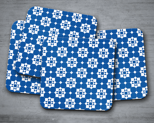Blue and White Geometric Tiles Design Coaster, Table Decor Drinks Mat
