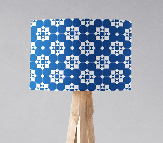 Blue and White Geometric Tiles Design Lampshade, Ceiling or Table Lamp Shade