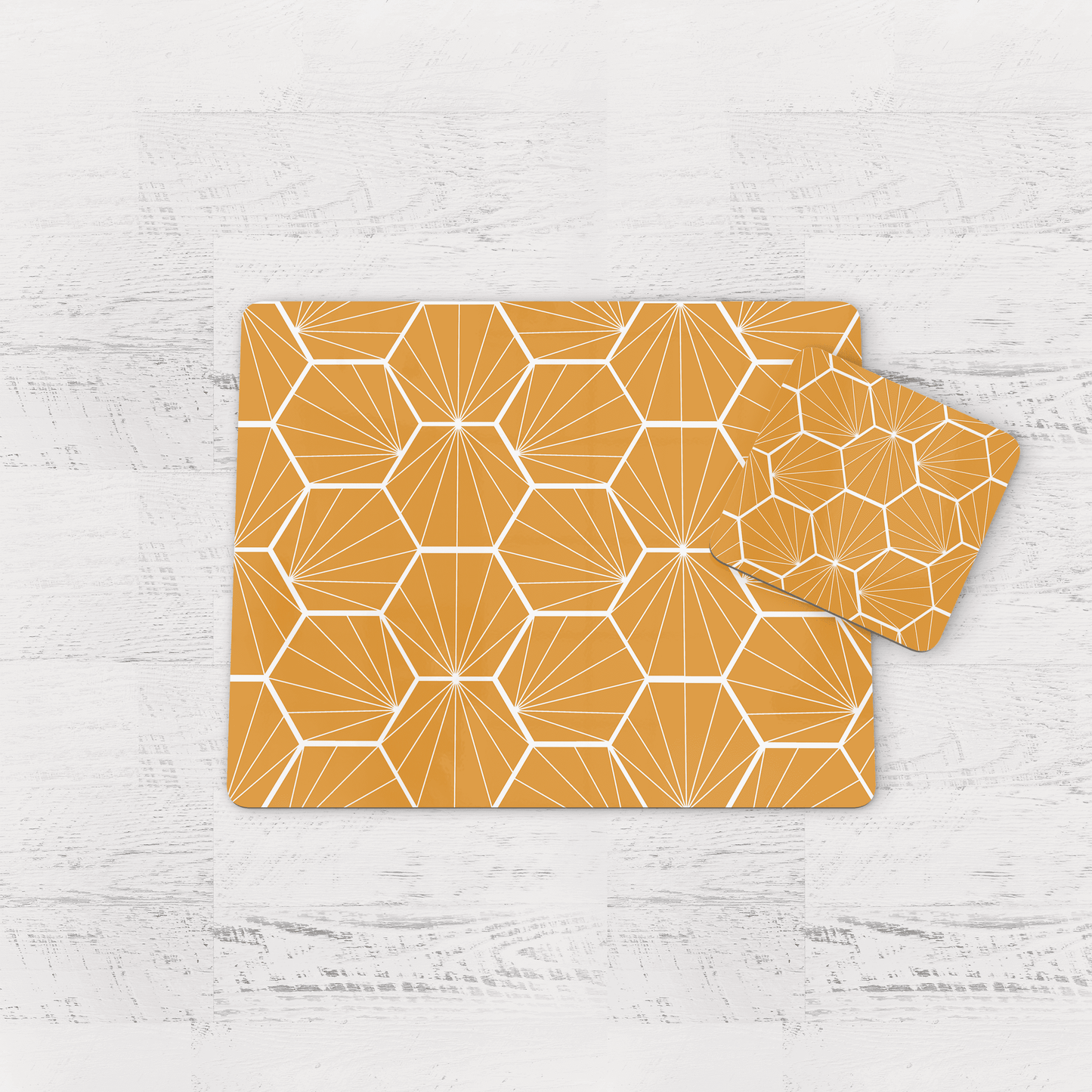 Butter Yellow Geometric Hexagons Placemats, Set of 4 or Set of 6