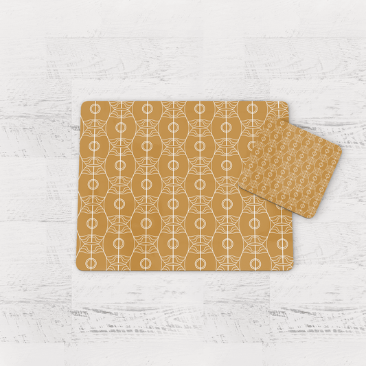 Gold Art Nouveau Retro Geometric Placemats, Set of 4 or Set of 6