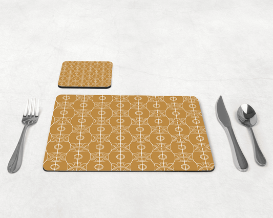 Gold Art Nouveau Retro Geometric Placemats, Set of 4 or Set of 6