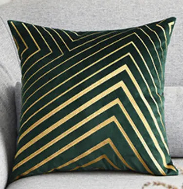 Gold Striping Embroidered Velvet Cushion Cover (18x18" - 45x45 cm)-6