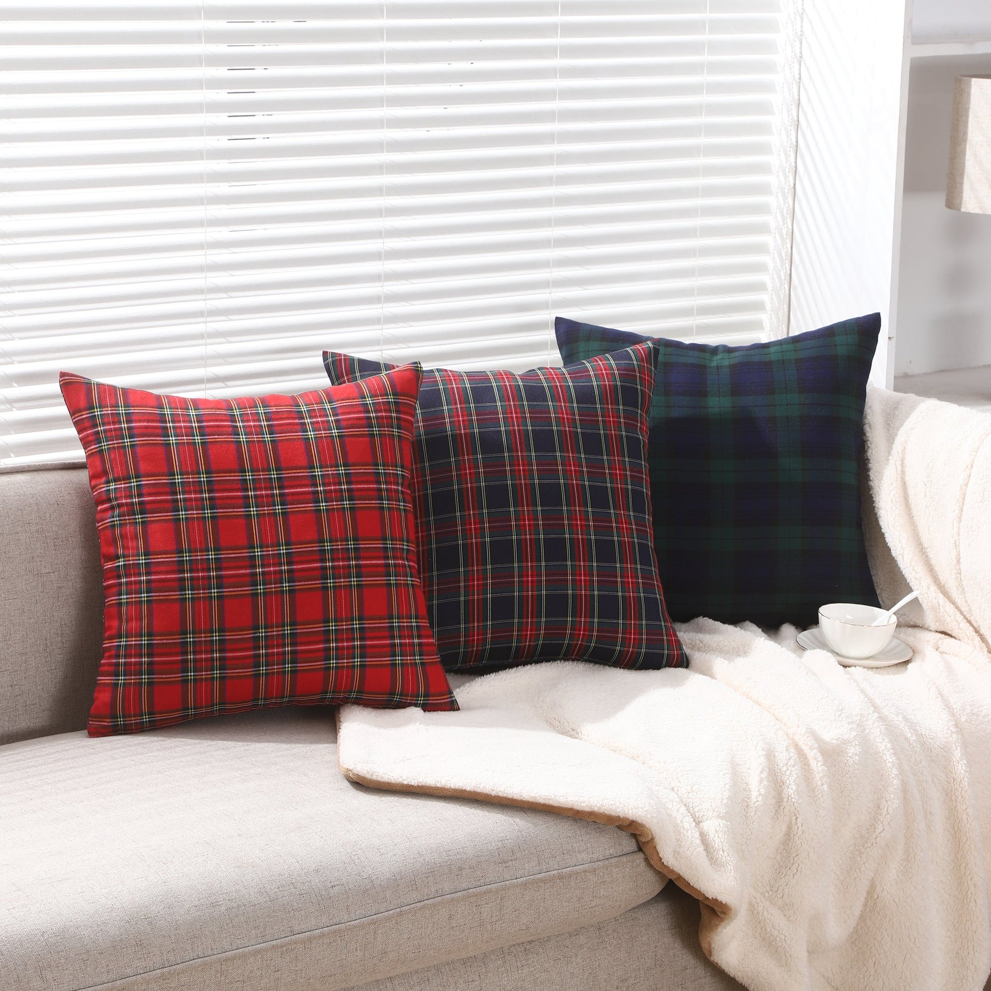 Polyster Cotton Tartan Check Cushion Cover Home Sofa 45x45 CM (18"x18") & 50x50 CM (20"x20") - 3 Designs-1