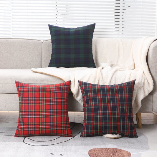 Polyster Cotton Tartan Check Cushion Cover Home Sofa 45x45 CM (18"x18") & 50x50 CM (20"x20") - 3 Designs-0