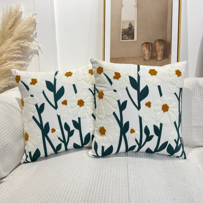 Pure Cotton Flower Pattern Custom Boho Tassel Style Tufted Cushion Cover 45x45cm (18 x 18 Inches)-1