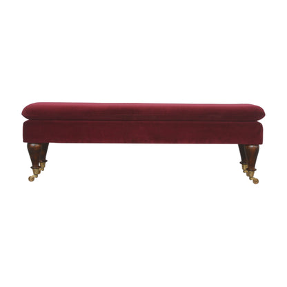 Wine Red Velvet Castor Bench-0