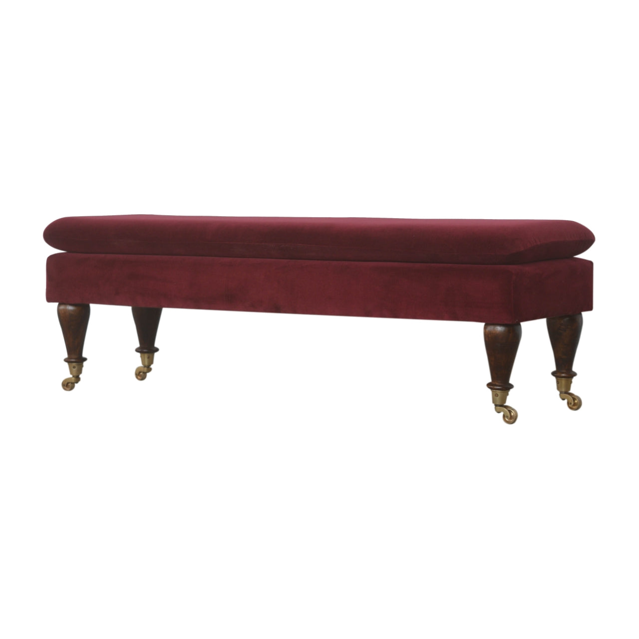 Wine Red Velvet Castor Bench-2