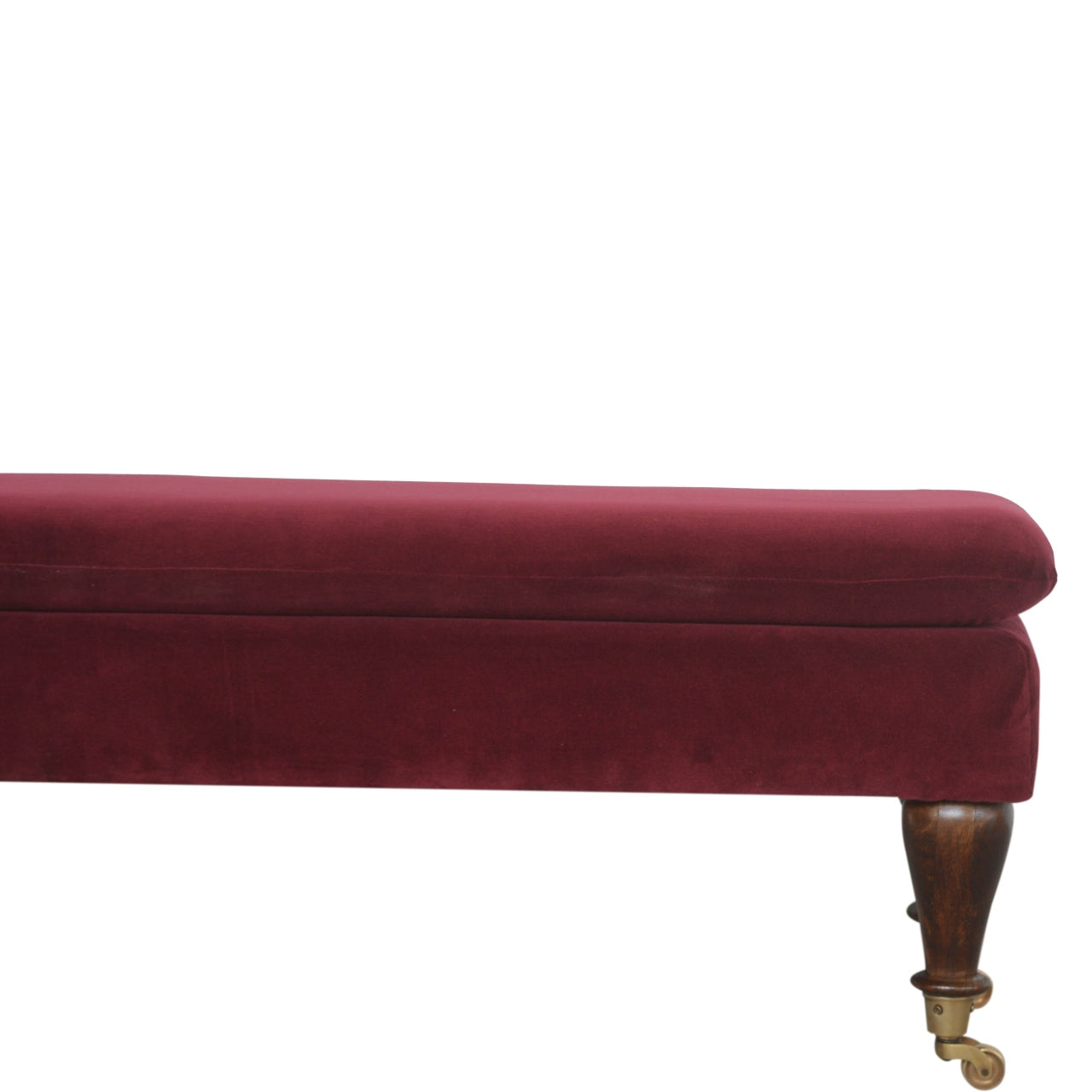 Wine Red Velvet Castor Bench-3