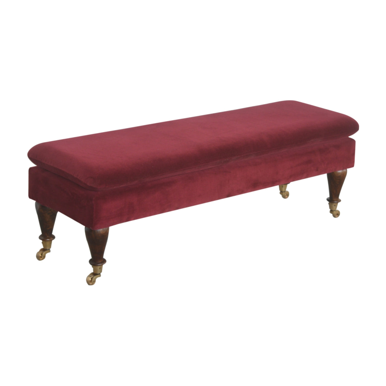 Wine Red Velvet Castor Bench-4