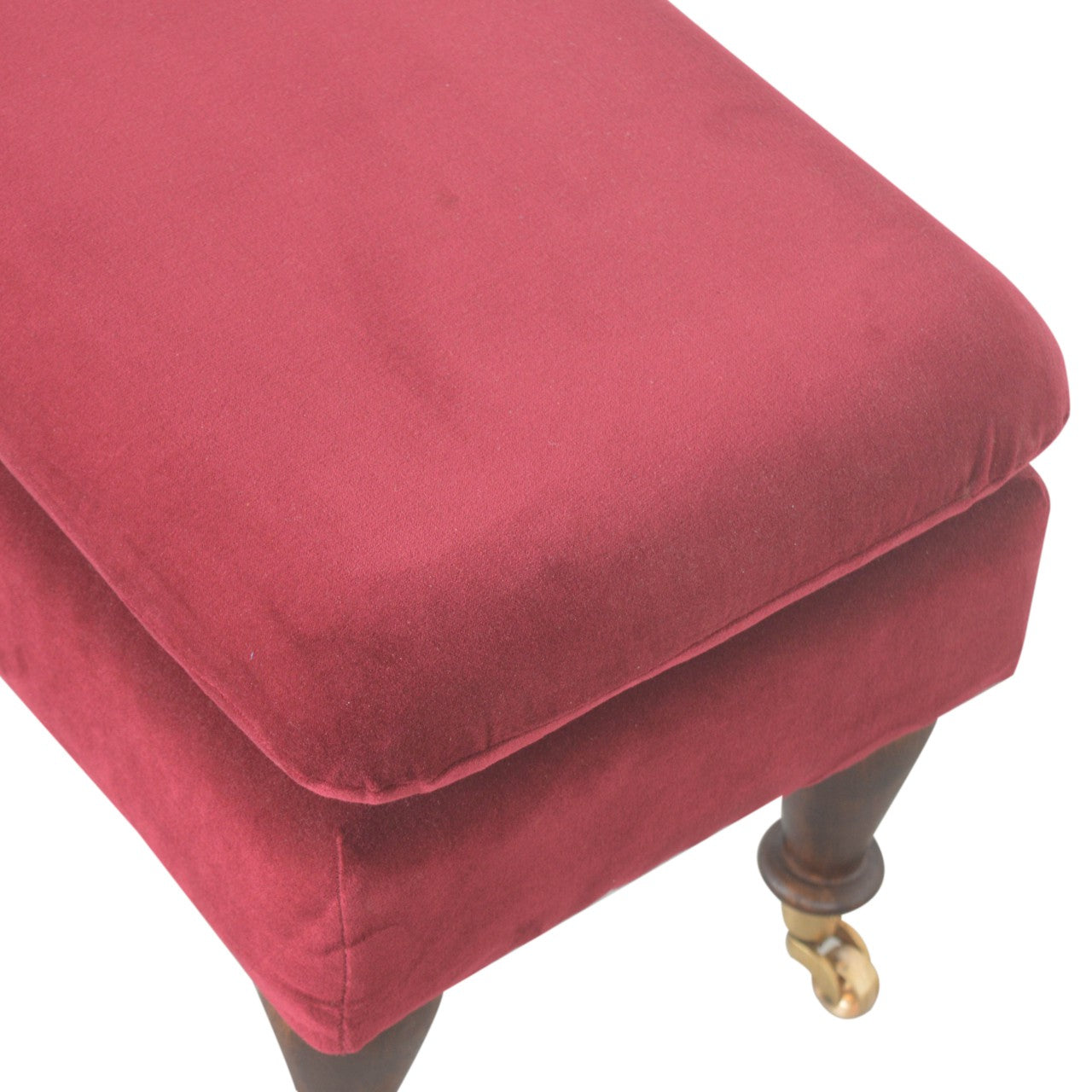 Wine Red Velvet Castor Bench-5