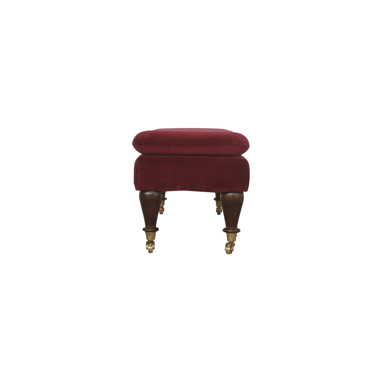 Wine Red Velvet Castor Bench-7