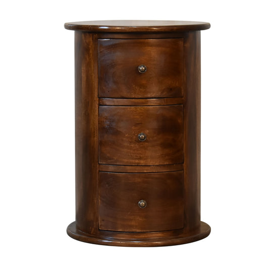3 Drawer Chestnut Drum, Bedside Table D40 cm, H58 cm, W40 cm