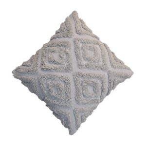 Textured square pillow with geometric pattern on a white background