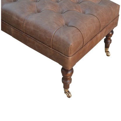 wholesale Buffalo Leather Ottoman with Castor Legs for resale