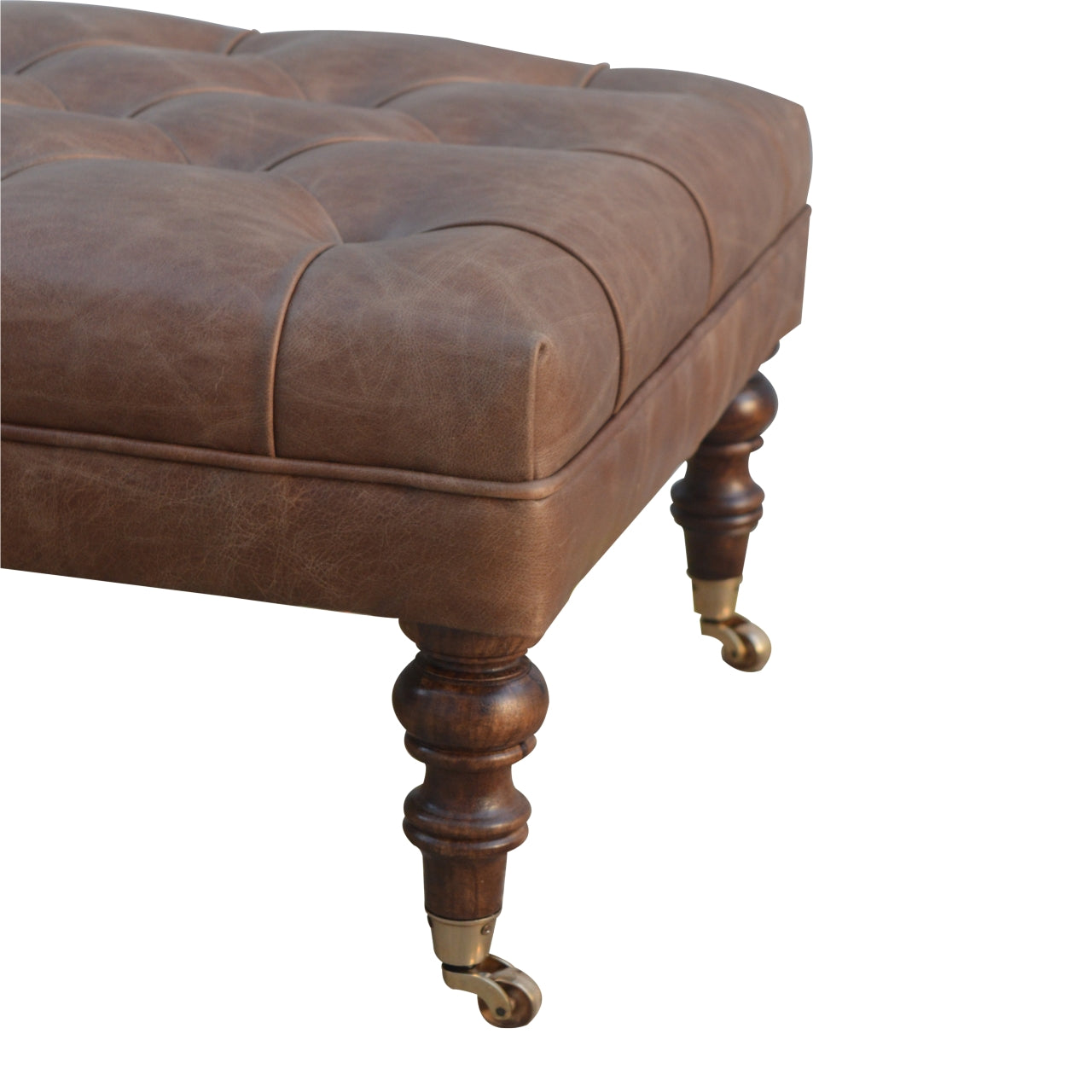 Buffalo Leather Ottoman with Castor Legs for resell