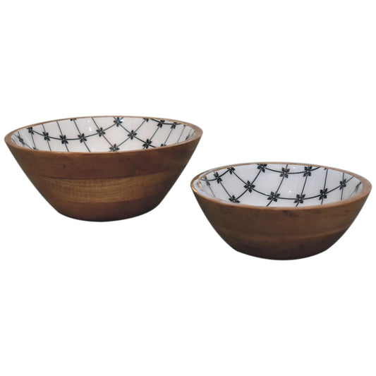 2x Lacquered Flower Bowl Set, D25cm x H10cm x W25cm