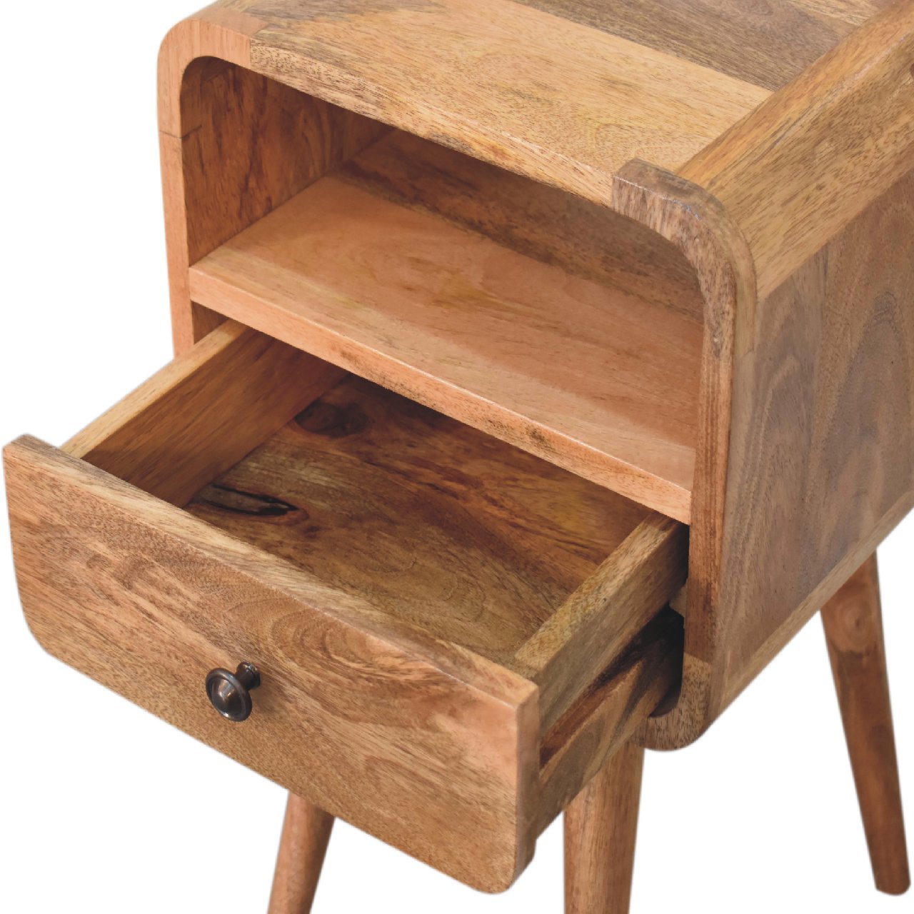 Mini Oak-ish Curved Bedside with Open Slot for wholesale