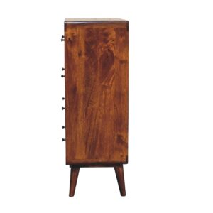 Wooden cabinet with a rustic finish on a white background
