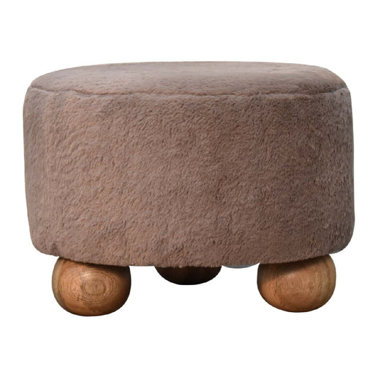 Mocha Faux Fur Round Footstool with Ball Feet for resale