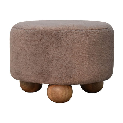 wholesale Mocha Faux Fur Round Footstool with Ball Feet for resale