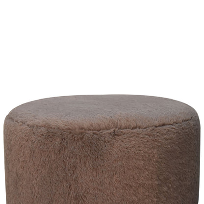 Mocha Faux Fur Round Footstool with Ball Feet for resell