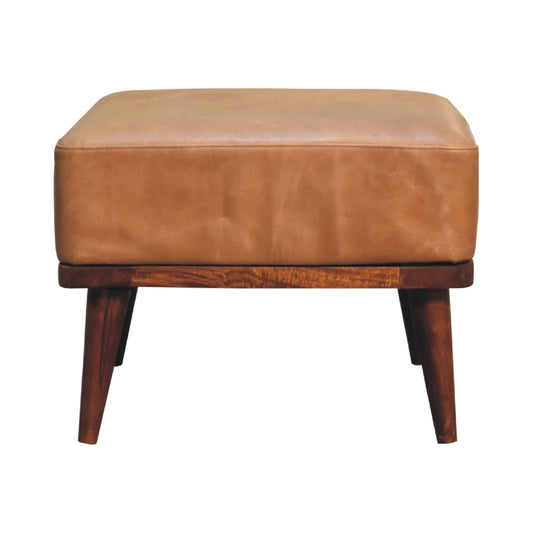 Tan Buffalo Leather Tan Footstool-0