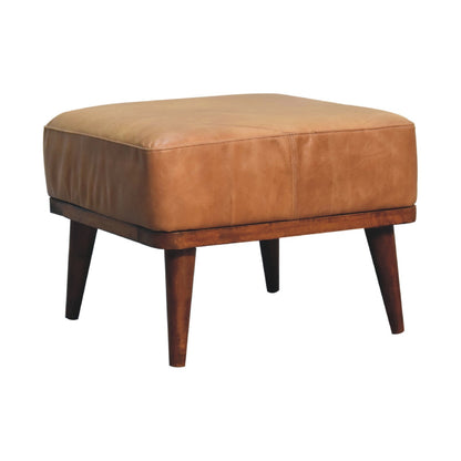 Tan Buffalo Leather Tan Footstool-1