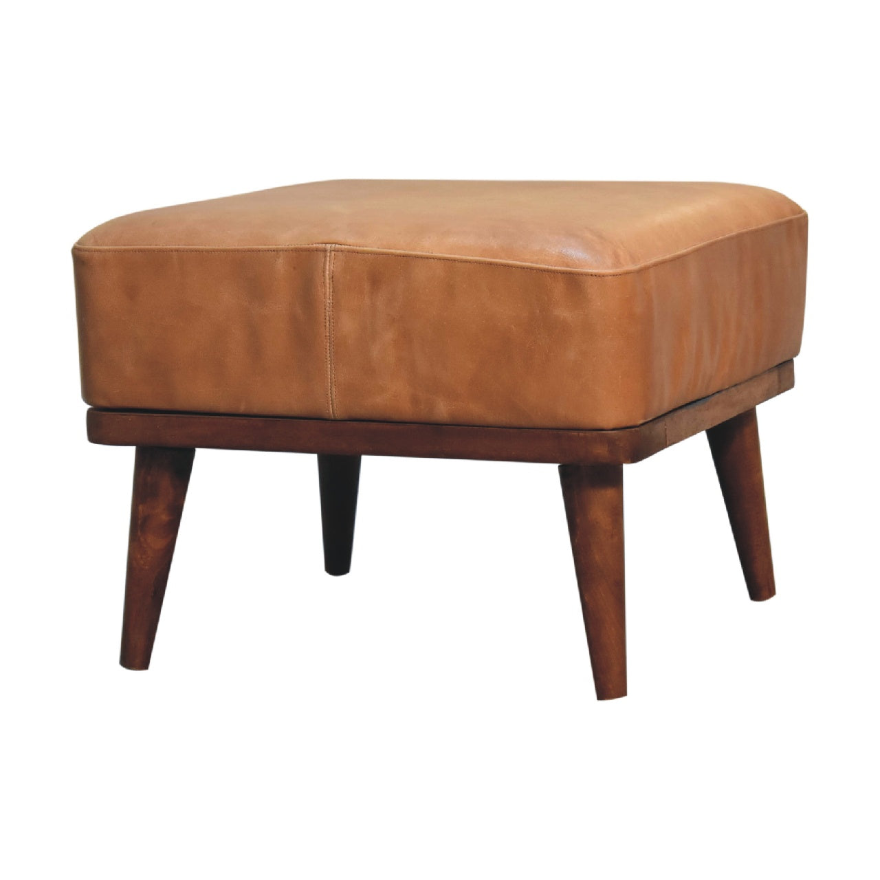 Tan Buffalo Leather Tan Footstool-2