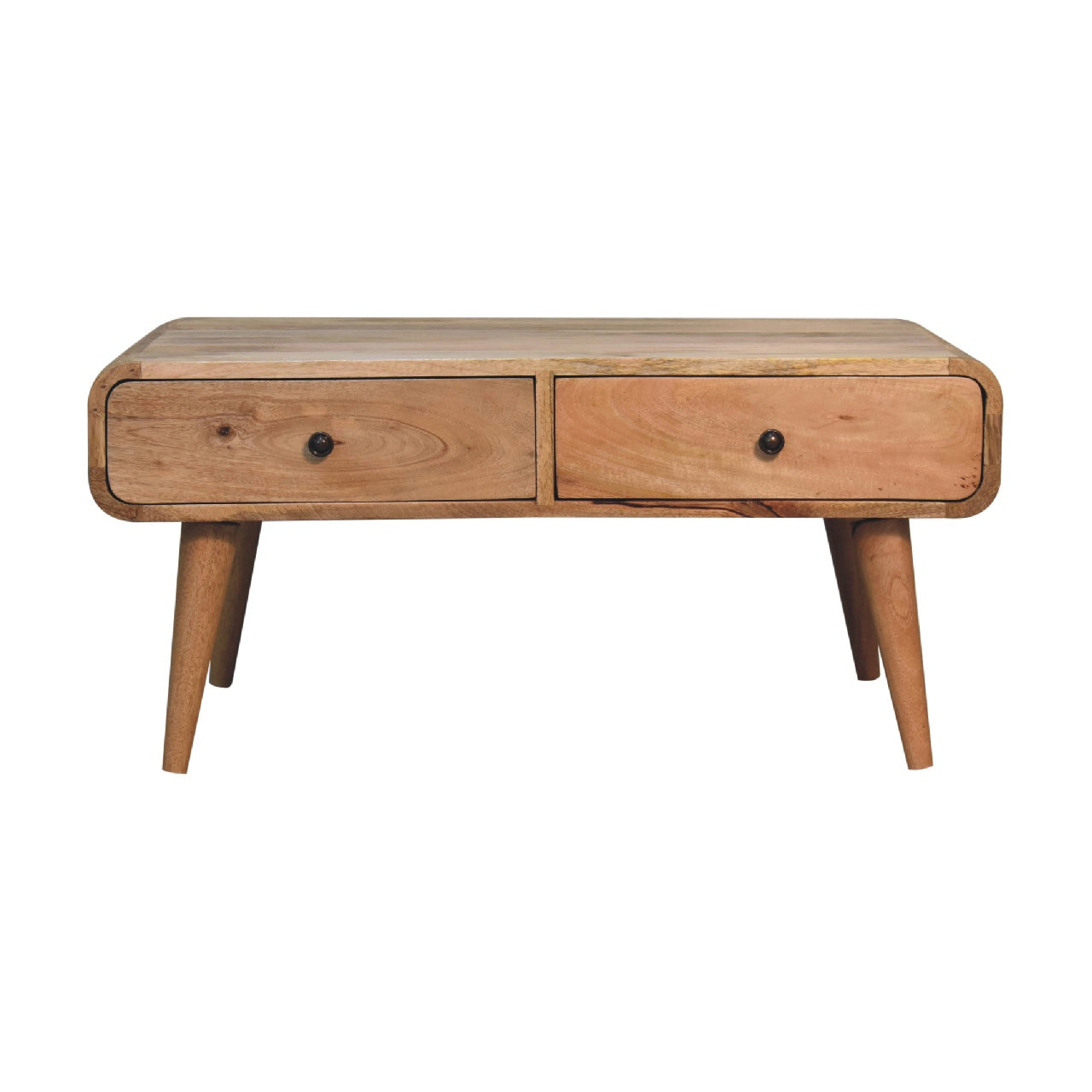 in3570 2 drawer curved oak ish coffee table