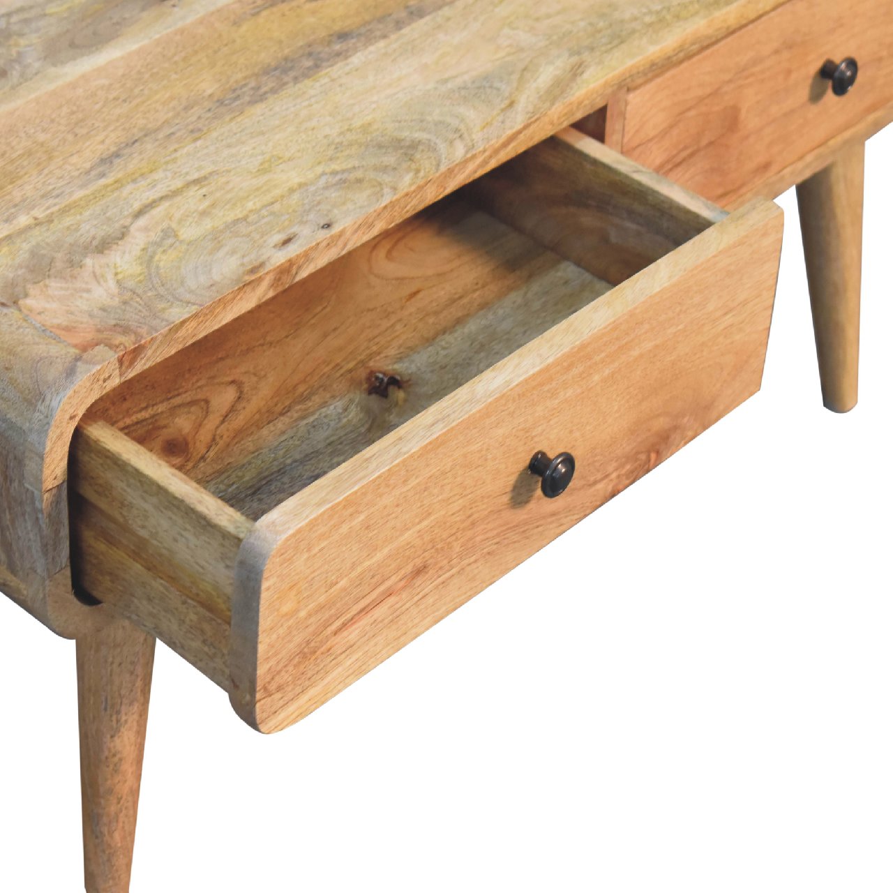 in3570 2 drawer curved oak ish coffee table