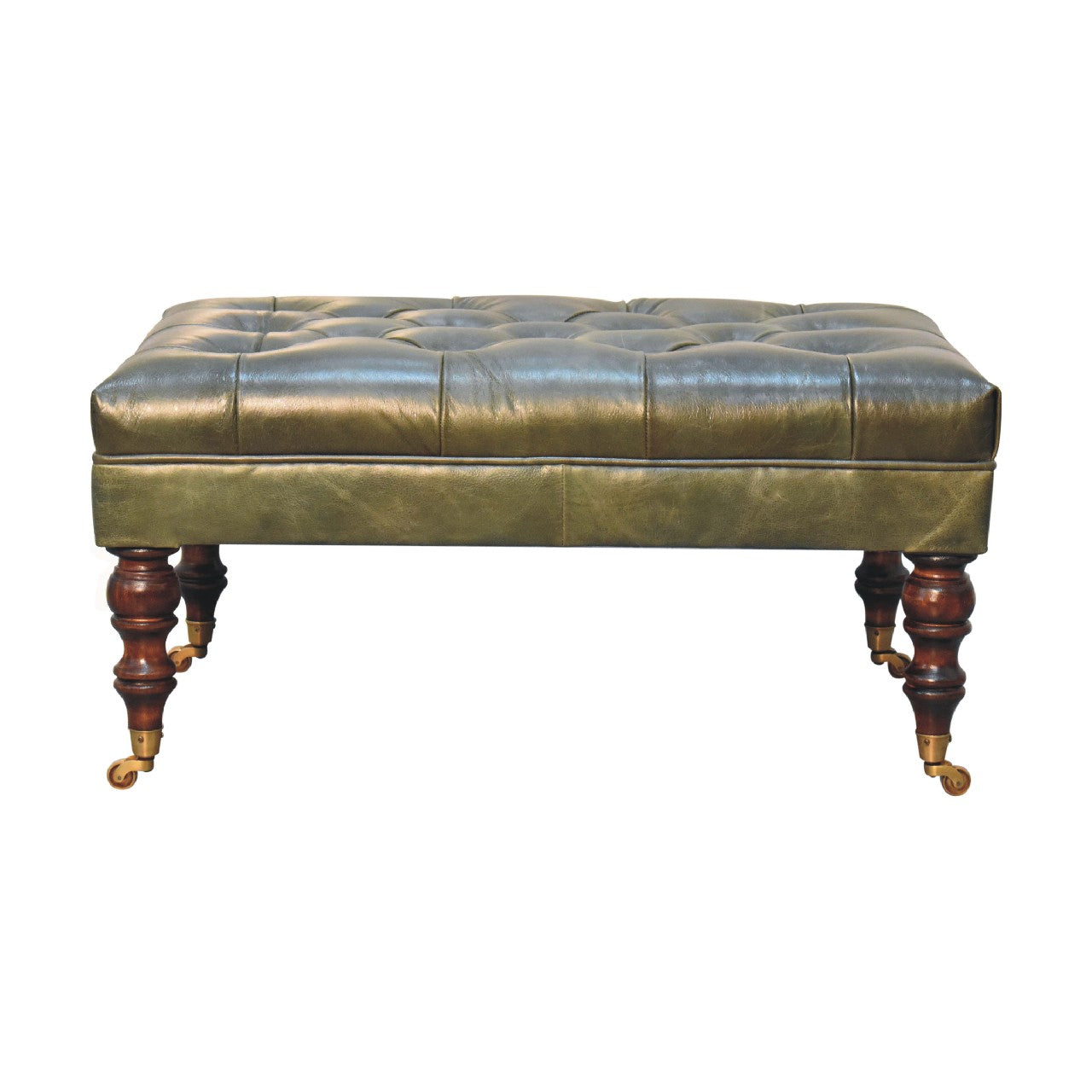 Buffalo Green Leather Ottoman with Castor Legs-1