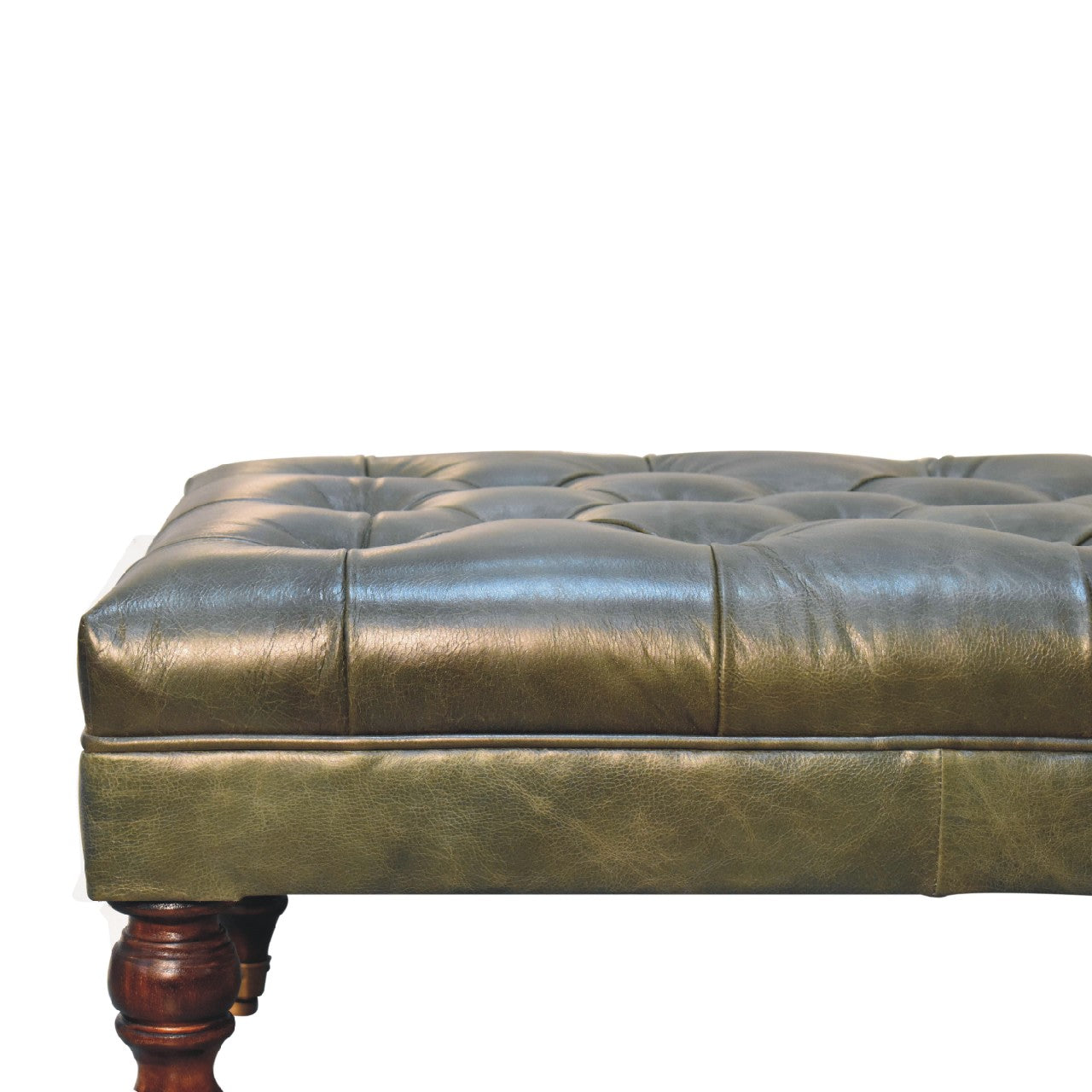 Buffalo Green Leather Ottoman with Castor Legs-4