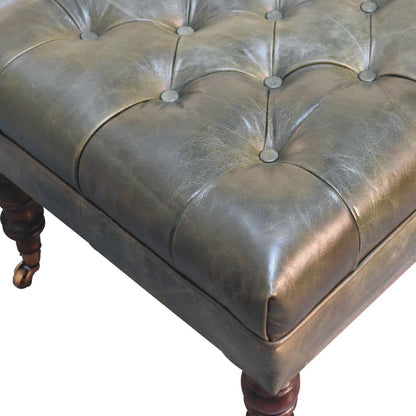 Buffalo Green Leather Ottoman with Castor Legs-5