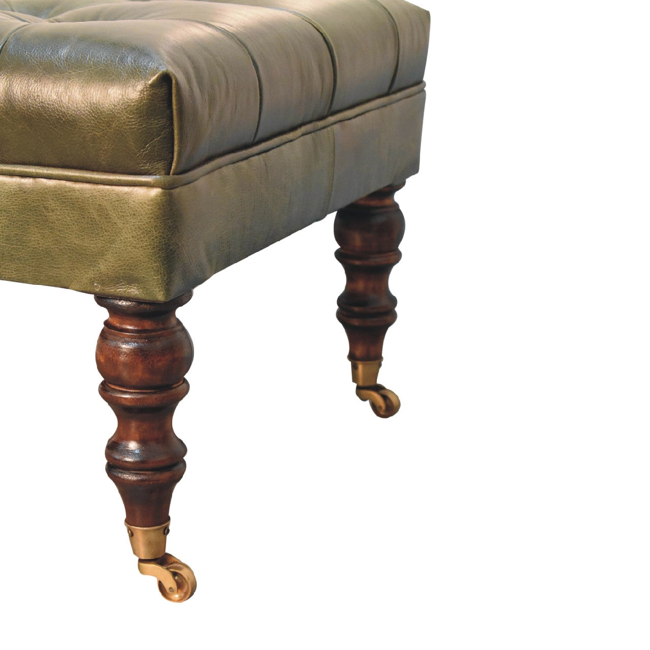 Buffalo Green Leather Ottoman with Castor Legs-8