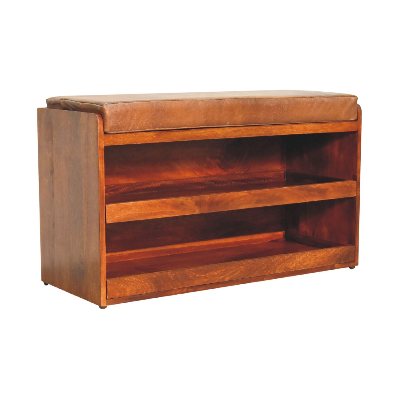 Buffalo Hide Pull out Chestnut Shoe Storage Bench-2