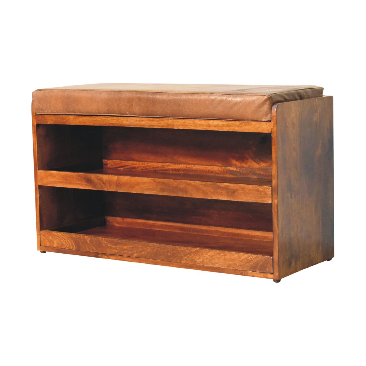 Buffalo Hide Pull out Chestnut Shoe Storage Bench-3