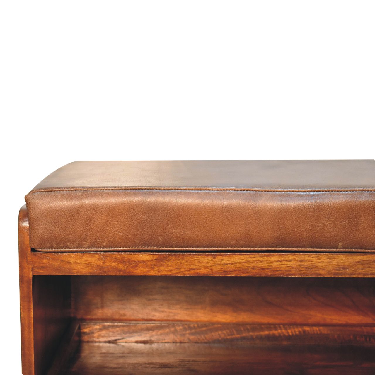 Buffalo Hide Pull out Chestnut Shoe Storage Bench-4