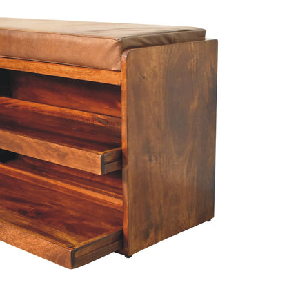 Buffalo Hide Pull out Chestnut Shoe Storage Bench-6