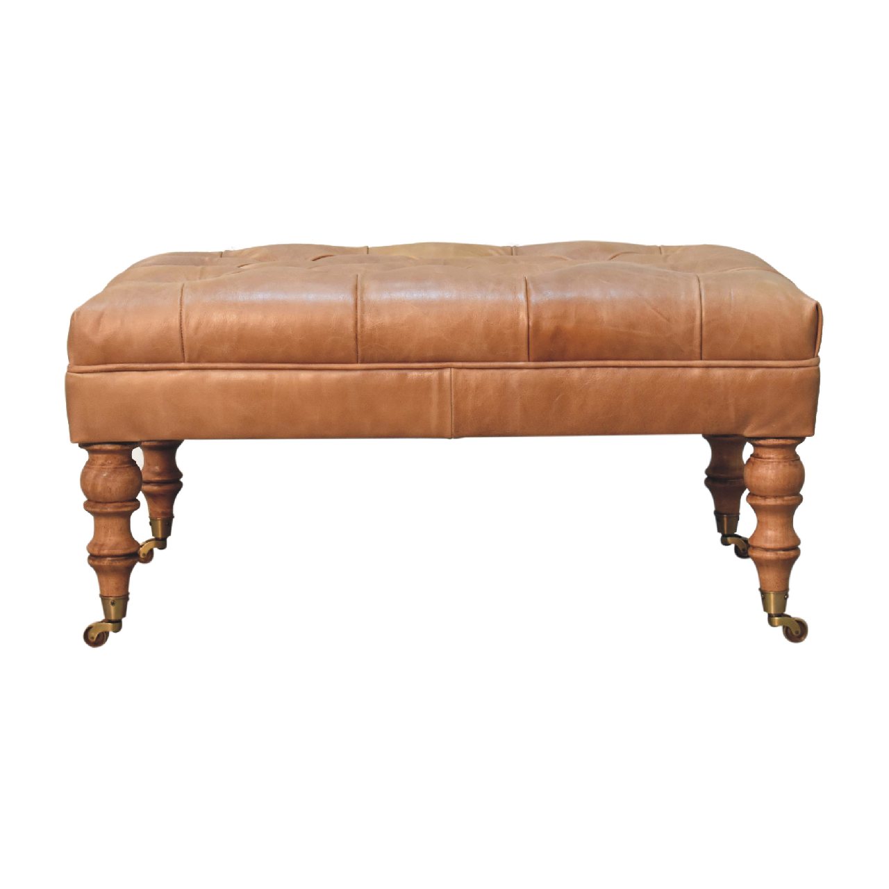 Buffalo Tan Leather Ottoman with Castor Legs-1