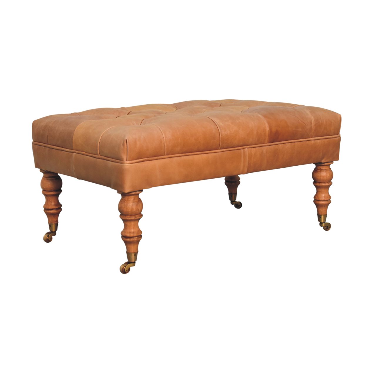 Buffalo Tan Leather Ottoman with Castor Legs-2