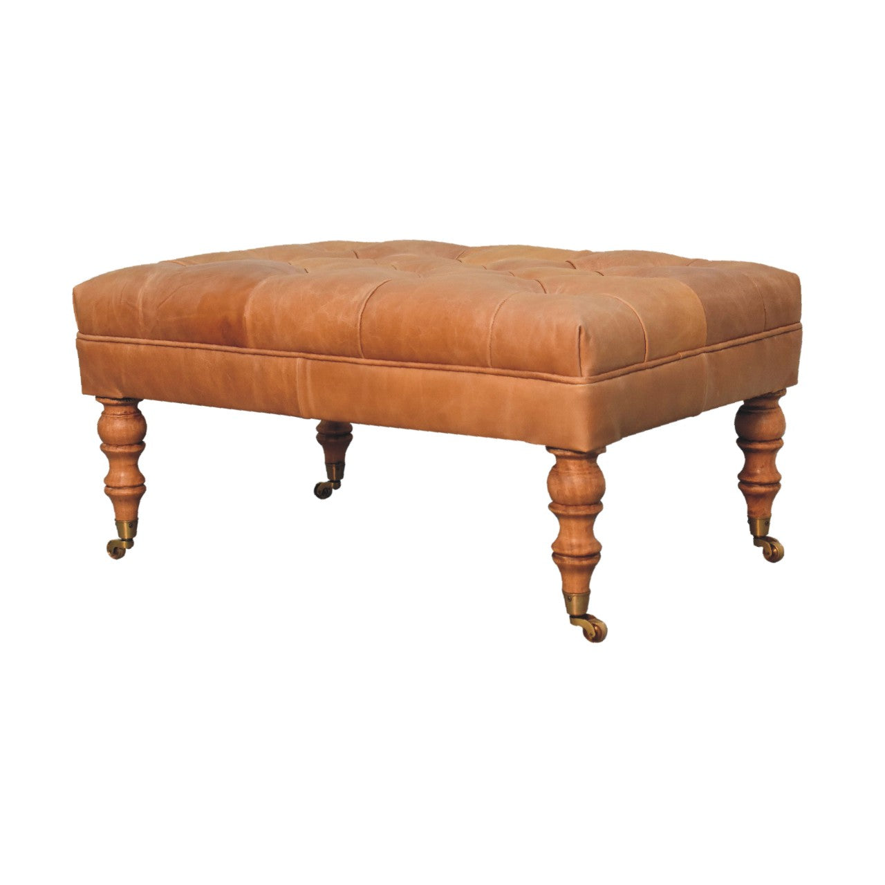 Buffalo Tan Leather Ottoman with Castor Legs-3