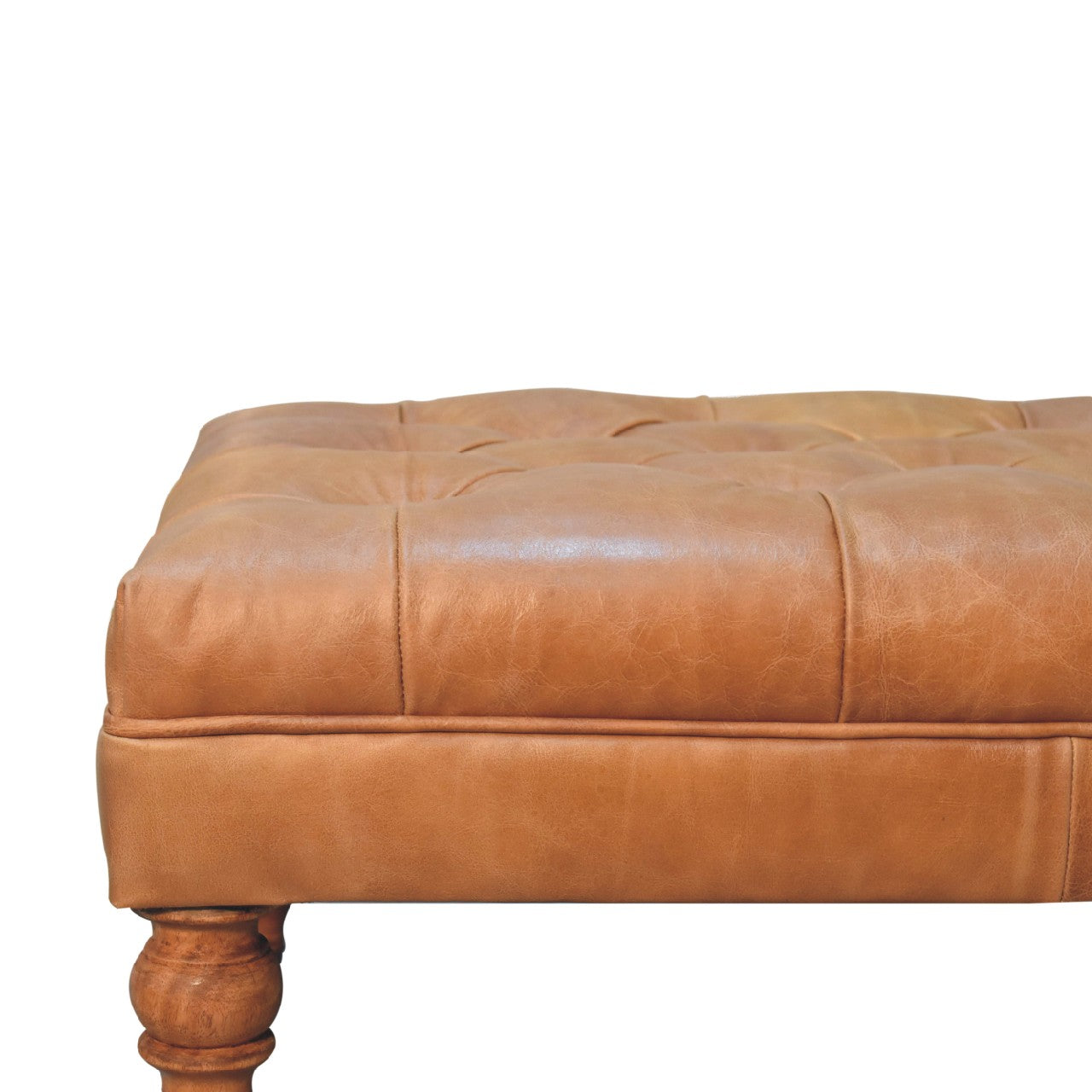 Buffalo Tan Leather Ottoman with Castor Legs-4